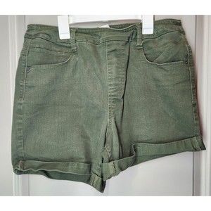 Womens Large Green Bermuda Relaxed Fit Stretch Denim Cuff Shorts Time And Tru